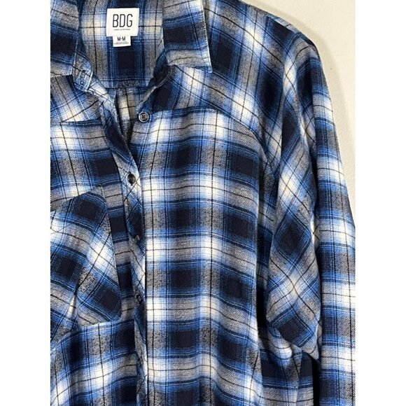 BDG Shirt M Blue Plaid Flannel Western Classic Preppy Equestrian Grunge Y2K 80s - Picture 3 of 11